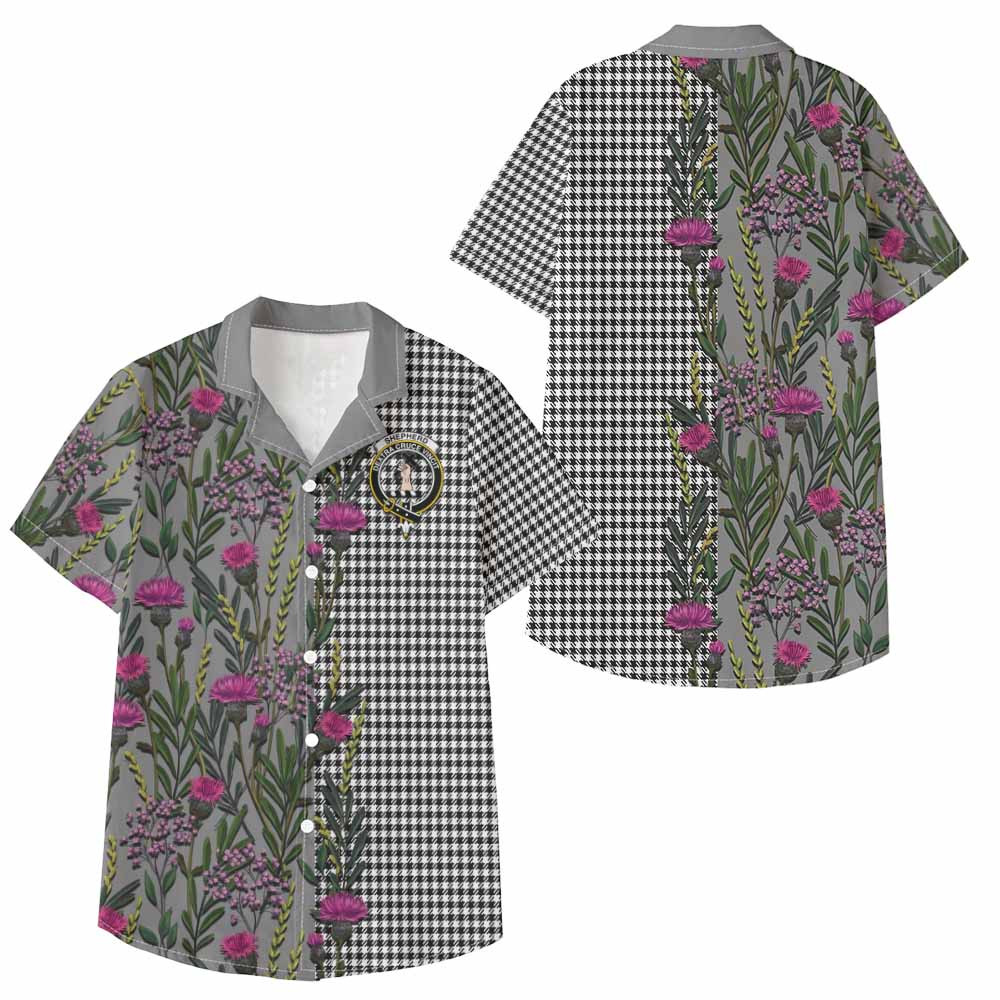ScotsTee Shop Shepherd Family Crest Tartan Kid Hawaiian Shirt Scottish Thistle Flower Pattern Half Style