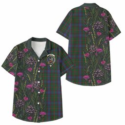 ScotsTee Shop Skene Family Crest Tartan Kid Hawaiian Shirt Scottish Thistle Flower Pattern Half Style