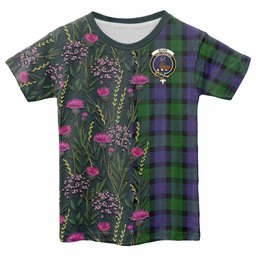 ScotsTee Shop Scottish Blair Family Crest Tartan T-shirt Scottish Thistle Flower Half Style