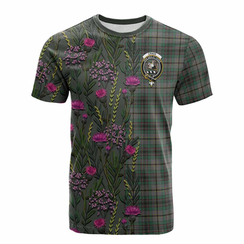 ScotsTee Shop Scottish Craig Family Crest Tartan T-shirt Scottish Thistle Flower Half Style