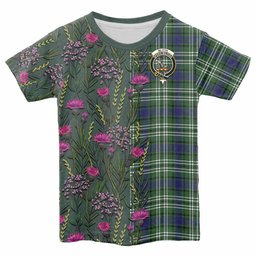 ScotsTee Shop Scottish Blyth Family Crest Tartan T-shirt Scottish Thistle Flower Half Style