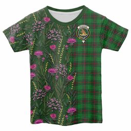 ScotsTee Shop Scottish Beveridge Family Crest Tartan T-shirt Scottish Thistle Flower Half Style