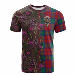 ScotsTee Shop Scottish Auchinleck (Affleck) Family Crest Tartan T-shirt Scottish Thistle Flower Half Style