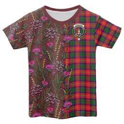 ScotsTee Shop Scottish Charteris Family Crest Tartan T-shirt Scottish Thistle Flower Half Style