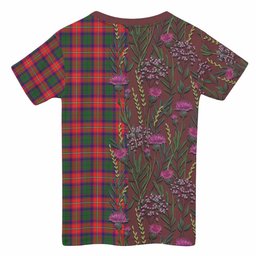ScotsTee Shop Scottish Charteris Family Crest Tartan T-shirt Scottish Thistle Flower Half Style