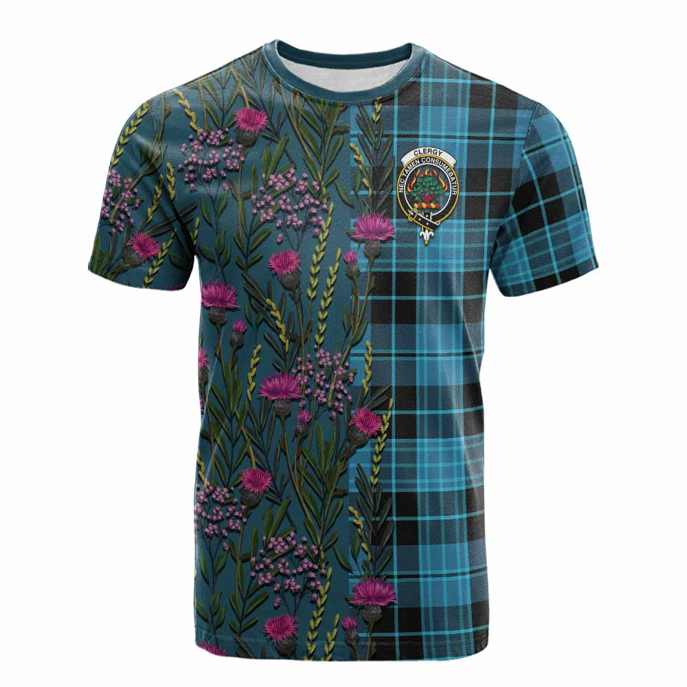 ScotsTee Shop Scottish Clergy Family Crest Tartan T-shirt Scottish Thistle Flower Half Style