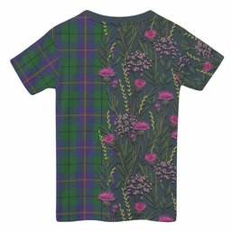 ScotsTee Shop Scottish Carmichael Family Crest Tartan T-shirt Scottish Thistle Flower Half Style