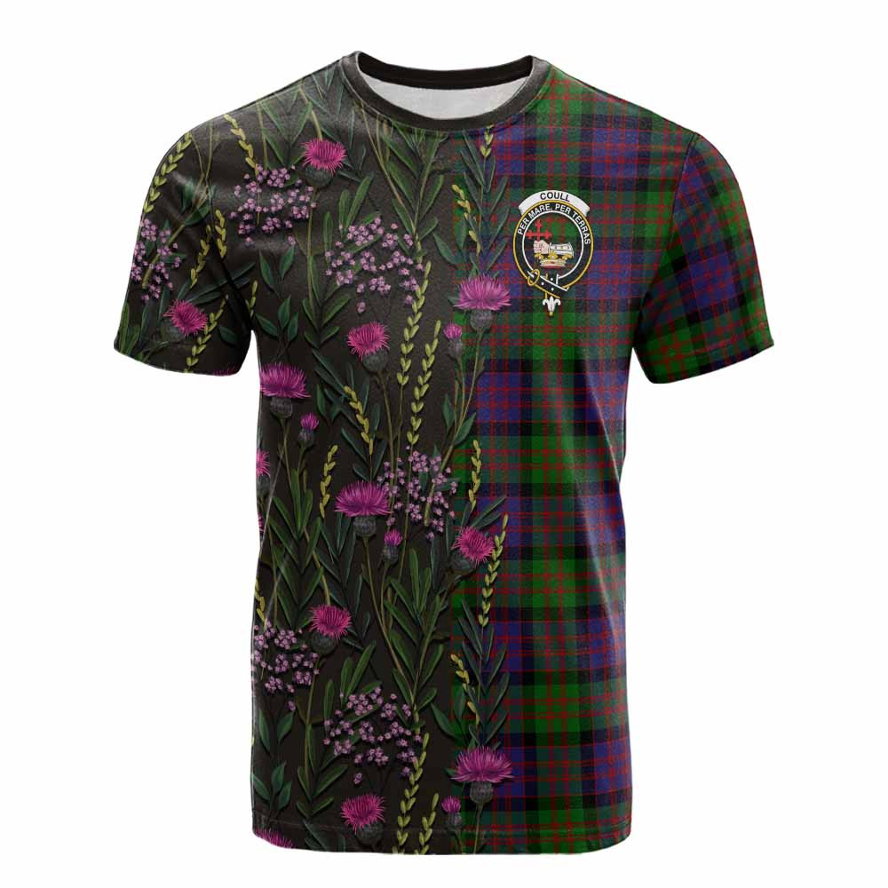 ScotsTee Shop Scottish Coull Family Crest Tartan T-shirt Scottish Thistle Flower Half Style
