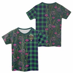 ScotsTee Shop Scottish Abercrombie Family Crest Tartan T-shirt Scottish Thistle Flower Half Style