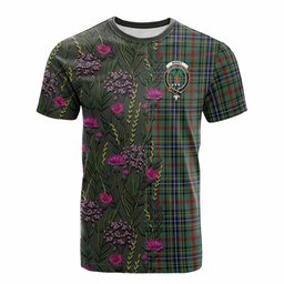 ScotsTee Shop Scottish Bisset Family Crest Tartan T-shirt Scottish Thistle Flower Half Style