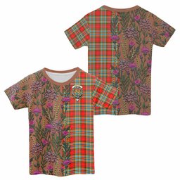 ScotsTee Shop Scottish Chattan Family Crest Tartan T-shirt Scottish Thistle Flower Half Style
