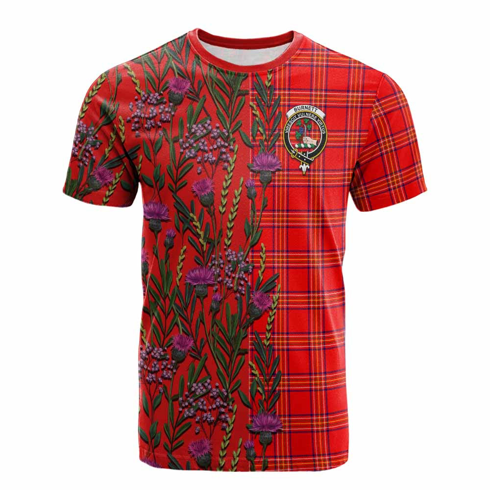 ScotsTee Shop Scottish Burnett Family Crest Tartan T-shirt Scottish Thistle Flower Half Style