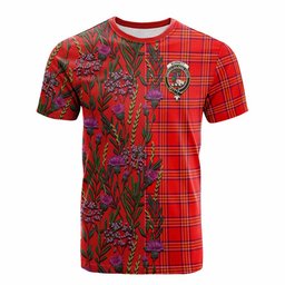 ScotsTee Shop Scottish Burnett Family Crest Tartan T-shirt Scottish Thistle Flower Half Style