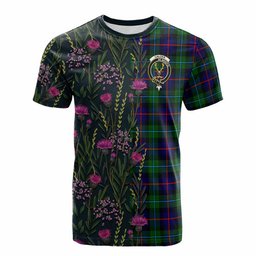 ScotsTee Shop Scottish Calder Family Crest Tartan T-shirt Scottish Thistle Flower Half Style