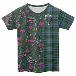 ScotsTee Shop Scottish Forsyth Family Crest Tartan T-shirt Scottish Thistle Flower Half Style