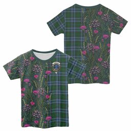 ScotsTee Shop Scottish Forsyth Family Crest Tartan T-shirt Scottish Thistle Flower Half Style