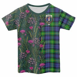 ScotsTee Shop Scottish Meldrum Family Crest Tartan T-shirt Scottish Thistle Flower Half Style