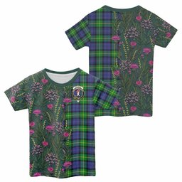 ScotsTee Shop Scottish Meldrum Family Crest Tartan T-shirt Scottish Thistle Flower Half Style