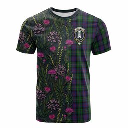 ScotsTee Shop Scottish MacCallum (McCallum) Family Crest Tartan T-shirt Scottish Thistle Flower Half Style