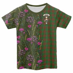 ScotsTee Shop Scottish Menzies Family Crest Tartan T-shirt Scottish Thistle Flower Half Style