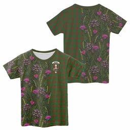 ScotsTee Shop Scottish Menzies Family Crest Tartan T-shirt Scottish Thistle Flower Half Style