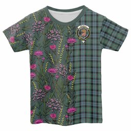 ScotsTee Shop Scottish Melville Family Crest Tartan T-shirt Scottish Thistle Flower Half Style