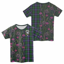 ScotsTee Shop Scottish Galbraith Family Crest Tartan T-shirt Scottish Thistle Flower Half Style
