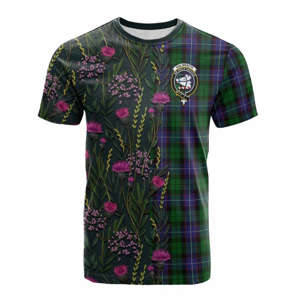 ScotsTee Shop Scottish Galbraith Family Crest Tartan T-shirt Scottish Thistle Flower Half Style