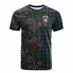 ScotsTee Shop Scottish Galbraith Family Crest Tartan T-shirt Scottish Thistle Flower Half Style