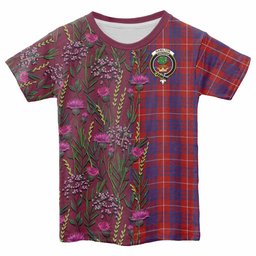 ScotsTee Shop Scottish Hamilton Family Crest Tartan T-shirt Scottish Thistle Flower Half Style
