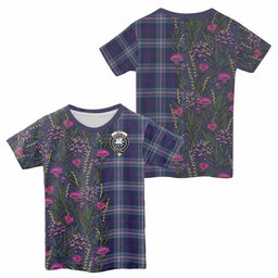 ScotsTee Shop Scottish Nevoy Family Crest Tartan T-shirt Scottish Thistle Flower Half Style