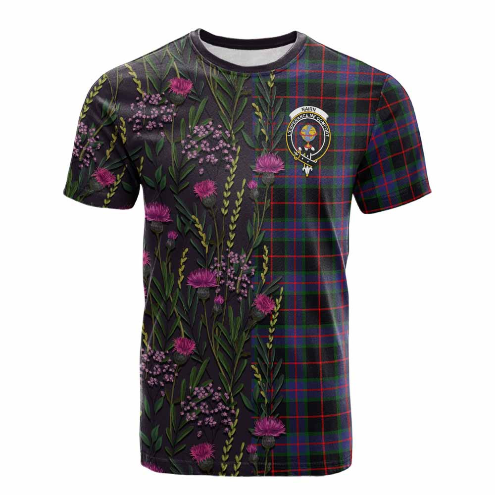 ScotsTee Shop Scottish Nairn Family Crest Tartan T-shirt Scottish Thistle Flower Half Style