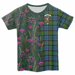 ScotsTee Shop Scottish Newlands Family Crest Tartan T-shirt Scottish Thistle Flower Half Style
