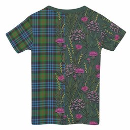 ScotsTee Shop Scottish Newlands Family Crest Tartan T-shirt Scottish Thistle Flower Half Style