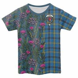 ScotsTee Shop Scottish Laing Family Crest Tartan T-shirt Scottish Thistle Flower Half Style
