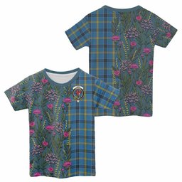 ScotsTee Shop Scottish Laing Family Crest Tartan T-shirt Scottish Thistle Flower Half Style