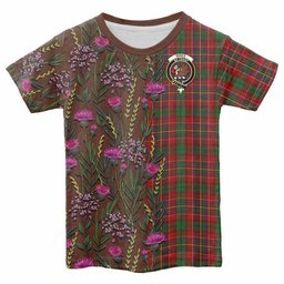 ScotsTee Shop Scottish Innes Family Crest Tartan T-shirt Scottish Thistle Flower Half Style