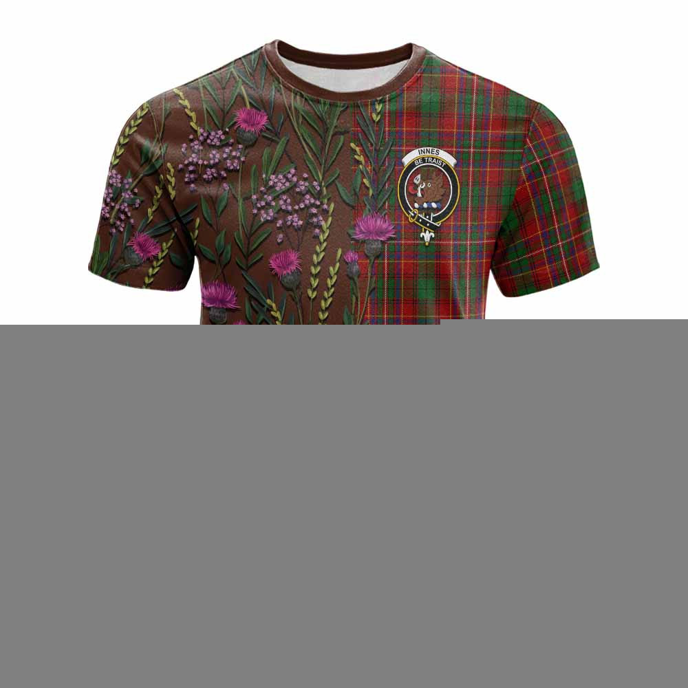 ScotsTee Shop Scottish Innes Family Crest Tartan T-shirt Scottish Thistle Flower Half Style