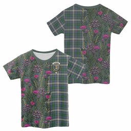 ScotsTee Shop Scottish MacDowall (McDowall) Family Crest Tartan T-shirt Scottish Thistle Flower Half Style