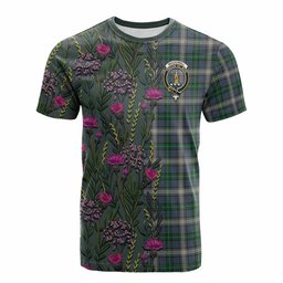 ScotsTee Shop Scottish MacDowall (McDowall) Family Crest Tartan T-shirt Scottish Thistle Flower Half Style