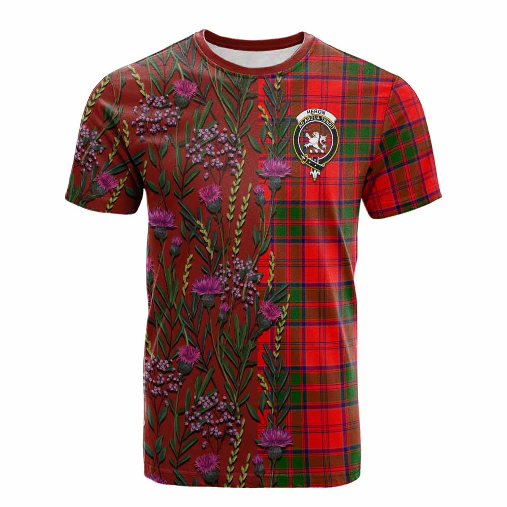 ScotsTee Shop Scottish Heron Family Crest Tartan T-shirt Scottish Thistle Flower Half Style