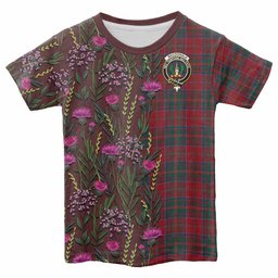 ScotsTee Shop Scottish MacDonald (McDonald) of Glencoe Family Crest Tartan T-shirt Scottish Thistle Flower Half Style