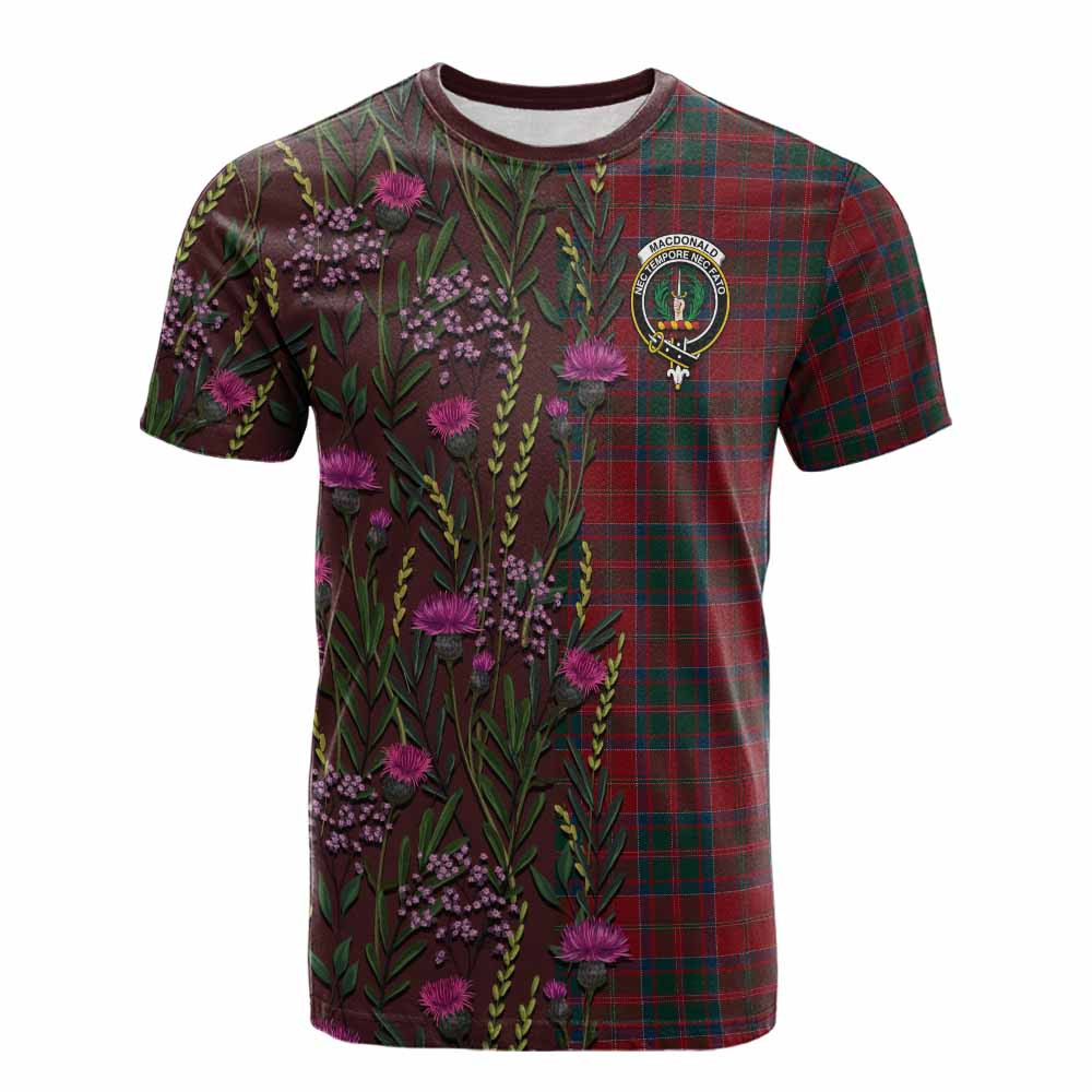 ScotsTee Shop Scottish MacDonald (McDonald) of Glencoe Family Crest Tartan T-shirt Scottish Thistle Flower Half Style