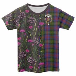 ScotsTee Shop Scottish MacLennan (McLennan) Family Crest Tartan T-shirt Scottish Thistle Flower Half Style