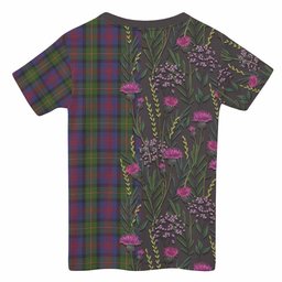 ScotsTee Shop Scottish MacLennan (McLennan) Family Crest Tartan T-shirt Scottish Thistle Flower Half Style