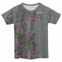 ScotsTee Shop Scottish Gladstone (Gladstanes) Family Crest Tartan T-shirt Scottish Thistle Flower Half Style