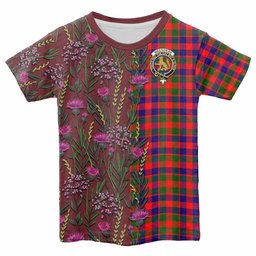ScotsTee Shop Scottish MacGowan (McGowan) Family Crest Tartan T-shirt Scottish Thistle Flower Half Style