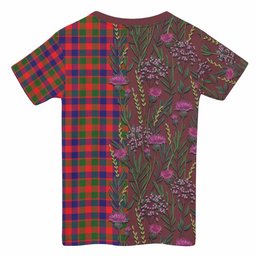 ScotsTee Shop Scottish MacGowan (McGowan) Family Crest Tartan T-shirt Scottish Thistle Flower Half Style