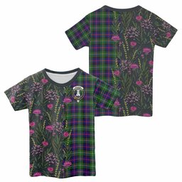 ScotsTee Shop Scottish Malcolm Family Crest Tartan T-shirt Scottish Thistle Flower Half Style