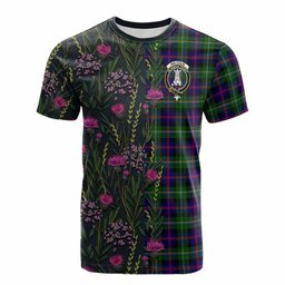 ScotsTee Shop Scottish Malcolm Family Crest Tartan T-shirt Scottish Thistle Flower Half Style